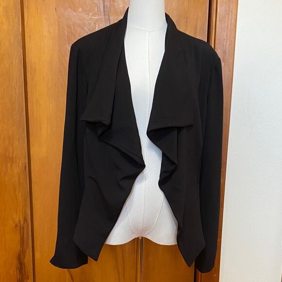 NWOT Bisou Bisou Black Open-Front Draped Blazer Lined - Goes with Everything - Picture 1 of 7